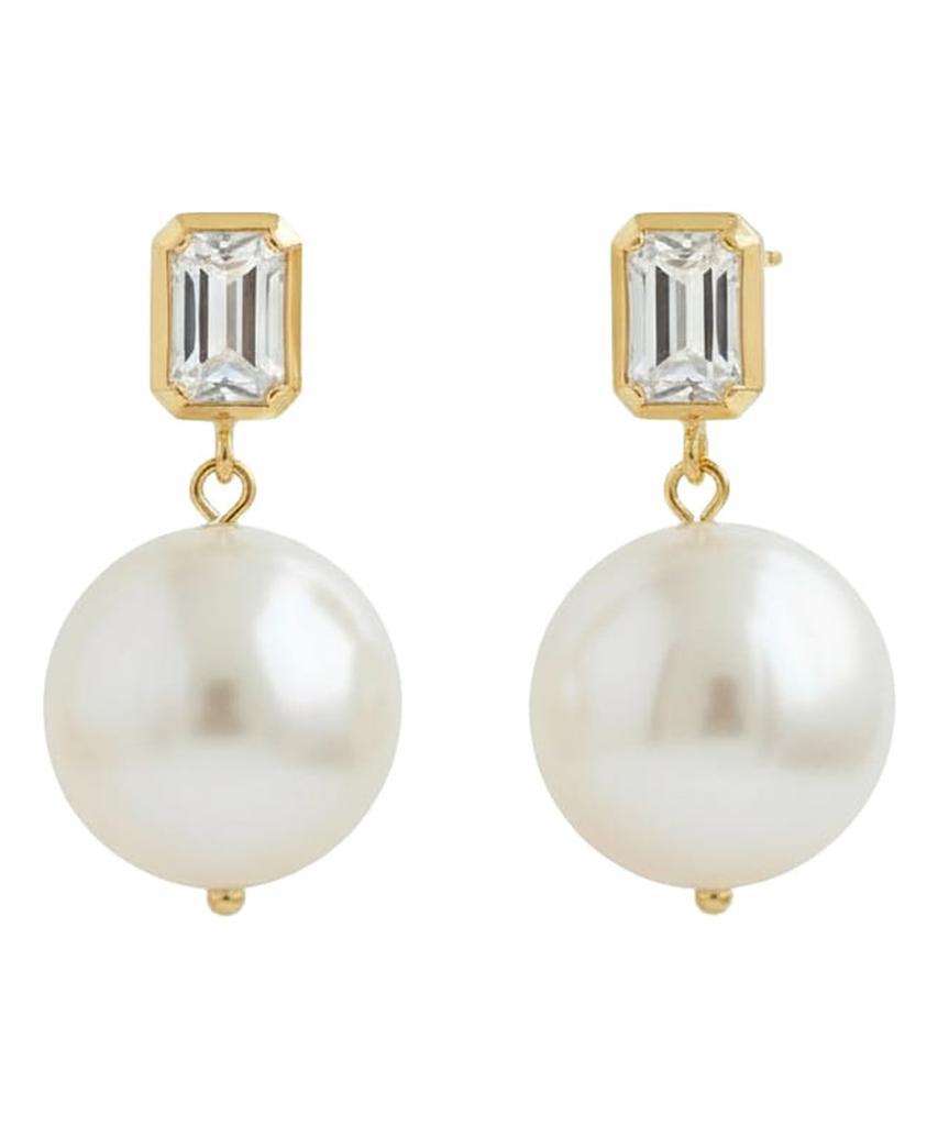 Alleun Silver 925 Cubic Square Bold Drop Large Pearl Silver Earrings