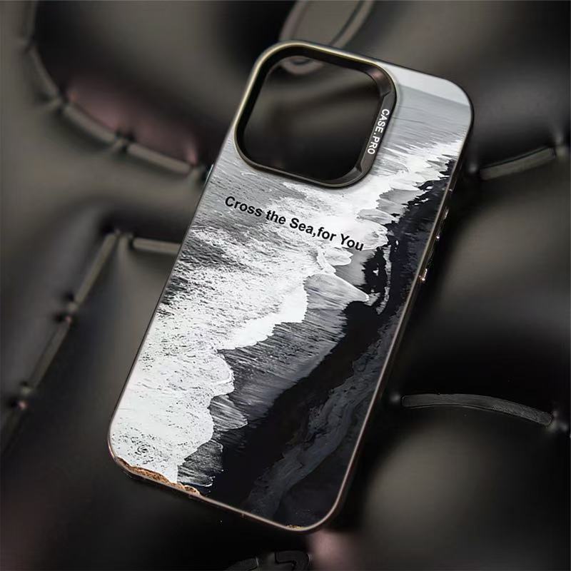 The new black wind seaside is suitable for iphone17 mobile phone case Apple 15promax/14 anti-drop 13pro16 Europe and America