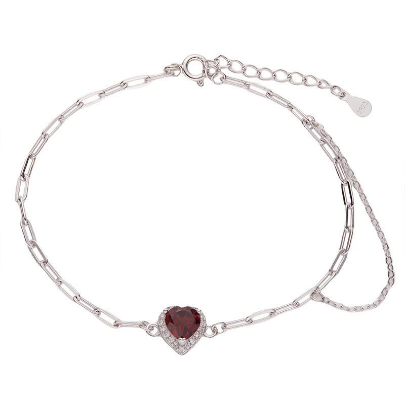 Sterling Heart Shape Garnet Gemstone Bracelet Women Fashion Lightweight Luxury Daily Wear Jewelry Natural Garnet Gemstone