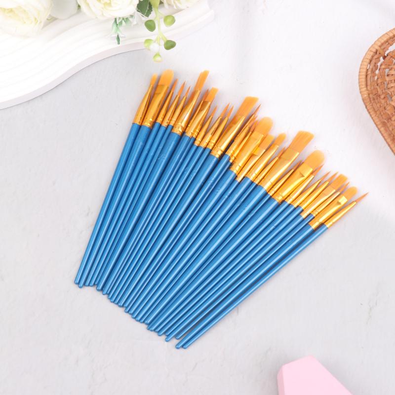 30Pcs Painting Brushes Set Art Round Flat Hair Nylon Hair Paint Brush Pen For Oil Acrylic Watercolor School Art Supplies