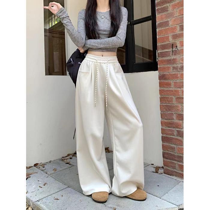 Southeast Asia Women's White Floor-Length Wide-Leg Casual Pants