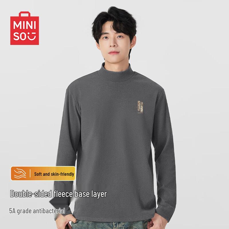 MINISO Men s Thermal Fleece-Lined Semi-High Collar Long-Sleeve Tee 2XL