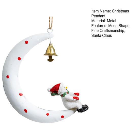 Christmas Pendant Moon Shape Design Christmas Elements Snowman Santa Claus Elk Hanging Pendant Holiday Atmosphere Ornament