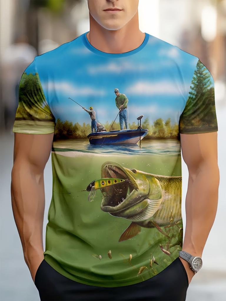 Men's Fishing Shirt Summer T Shirt Short Sleeve Tee Top Men T-Shirt Harajuku Casual T Shirt Men Round Neck Tops Fishing T-Shirts