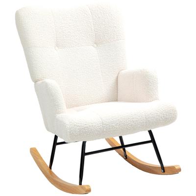 Sherpa Schaukelstuhl mit gesteppter Rückenlehne und Gummibaum-Basis für Wohnzimmer oder Schlafzimmer 65x88x87 cm Creme