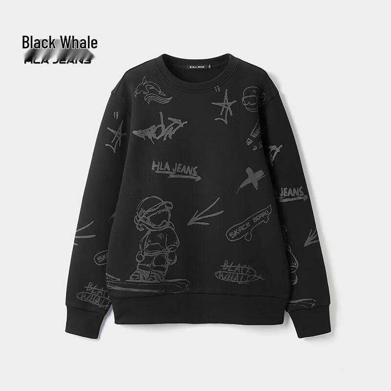 

HLA Black Whale Men s Fun Print Round Neck Sweatshirt 2XL