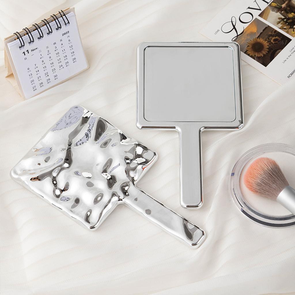 Espejo de Mano Cuadrado Vintage Electrochapado para Mujer Espejo de Maquillaje Portátil Espejo de Mano Estético