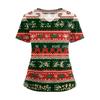 Women's Short Sleeved Christmas Printed V-neck Buttonable Side Slit Top T-shirt