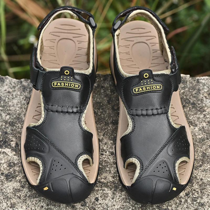 Fashion 2025 Summer Men Sandals Genuine Leather Beach Slipper Casual Leather Sandals Male Outdoor Shoes Roman Shoes Chaussure Hommes