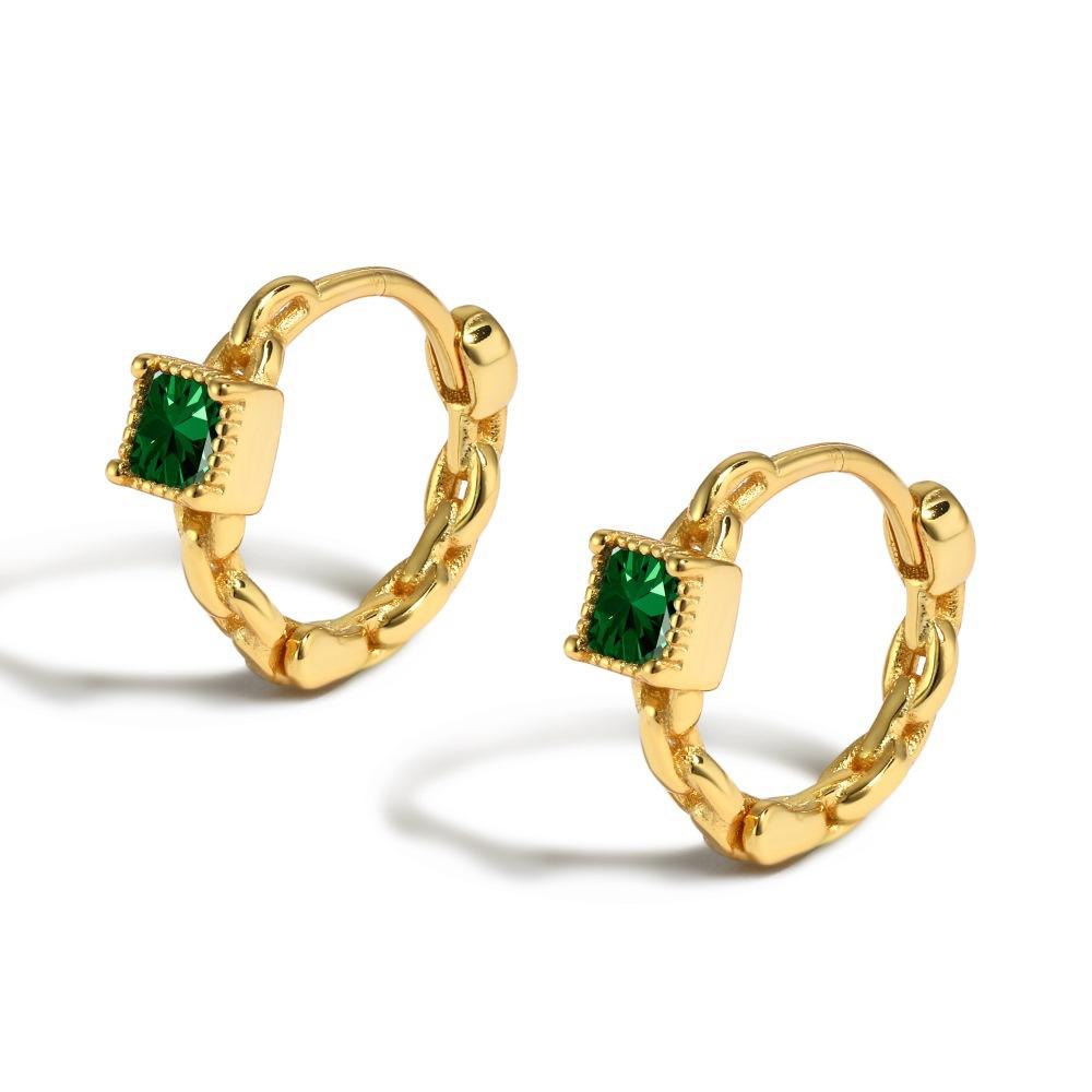 Fine Jewelry Earrings 18K Gold Plated Hypoallergenic Green 5A Cubic Zirconia S925 Sterling Silver Hoop Earrings for Women Girl