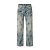 Ink splashing retro women's summer trendy brand couple washed jeans men's American dirty dyed loose straight-leg pants