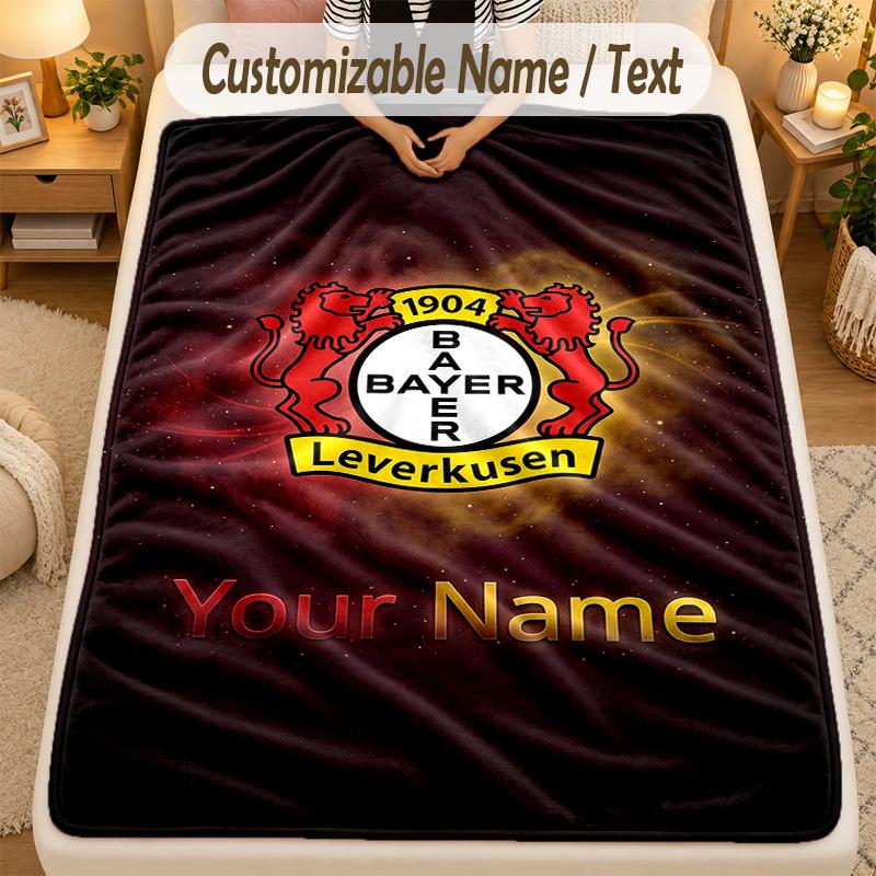 Flannel BlanketBayer Leverkusen Football Custom Name Text Personalized Soft Warm Throw Blanket Home Decor Gift