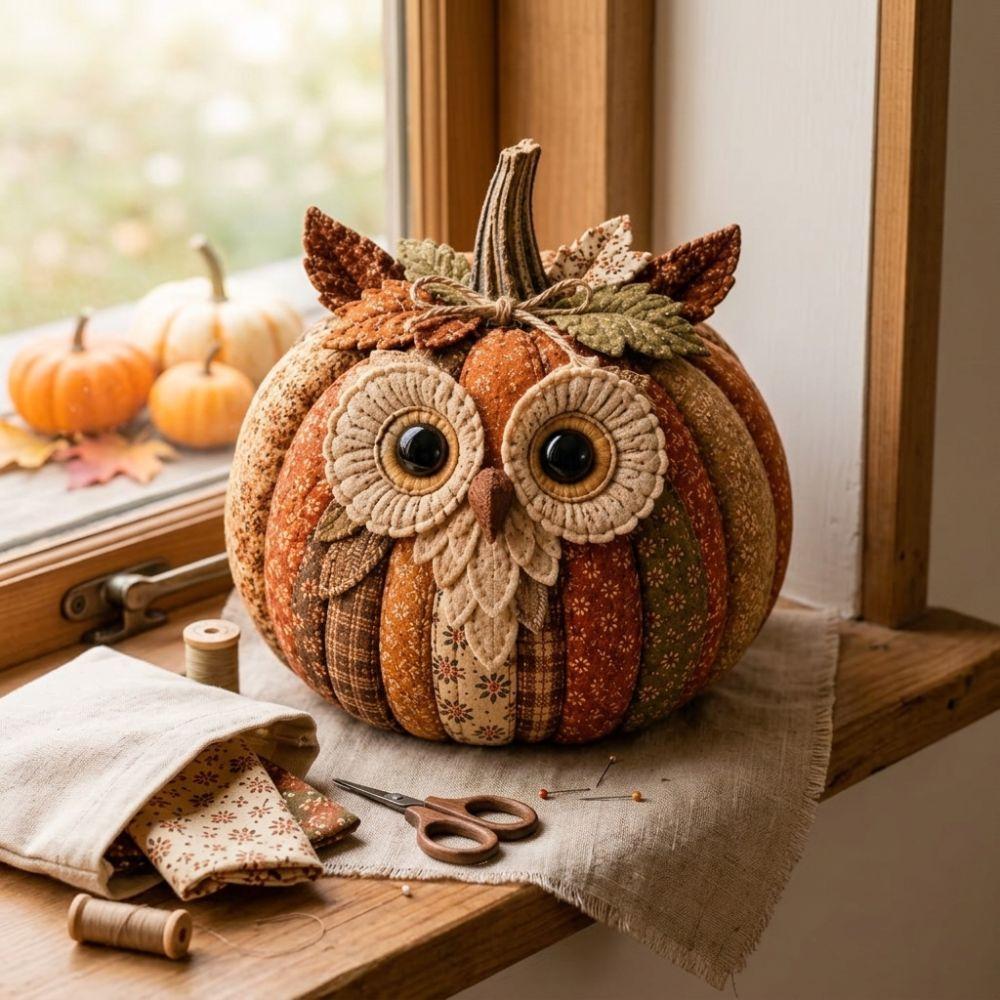 Vintage Style Whimsical Patchwork Pumpkin Fabric Kit Fall Animal Stuffed Patchwork for Hobbyists
