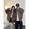 2025 American Retro High-End PU Leather Couple Jacket - Brown Lapel Outerwear for Spring and Autumn