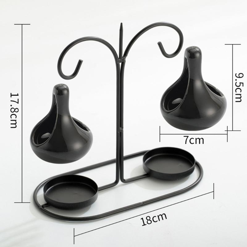 Double Ceramics Pot Hanging Essential Oil Burners Metal Tealight Holder Rack for Bedroom and Living Room Table Decors