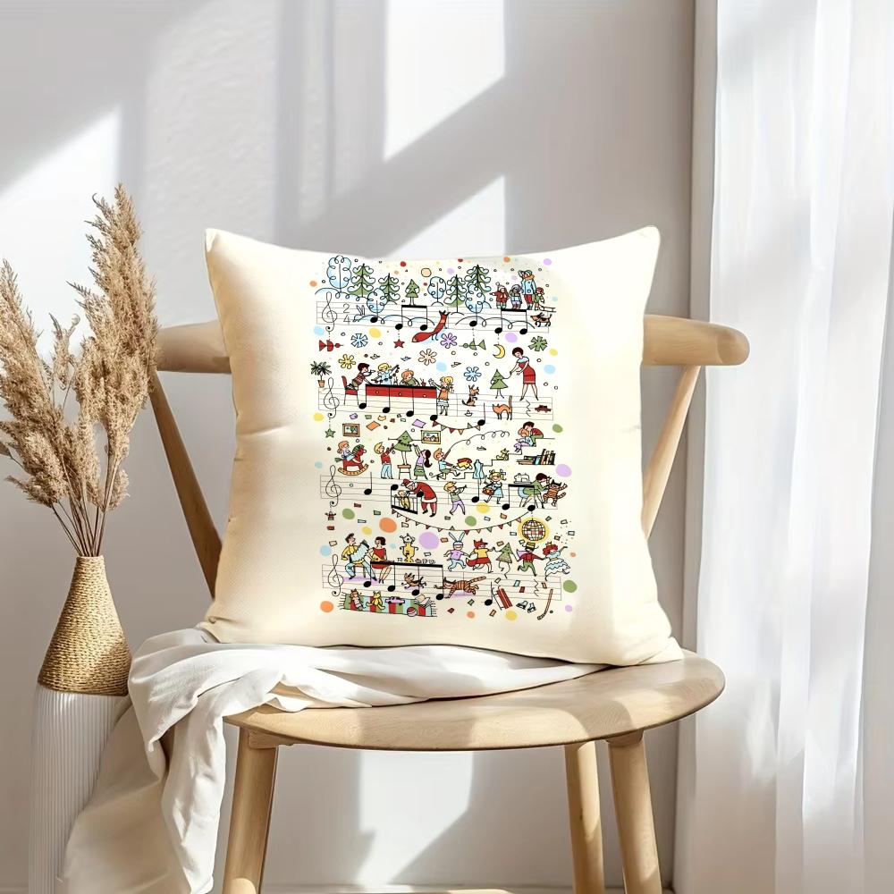 Sheet Music Design Cushion Cover Soft Plush Throw Pillow Cover | Double-Sided Decorative Cushion Case | Sofa Bedroom Home Decor