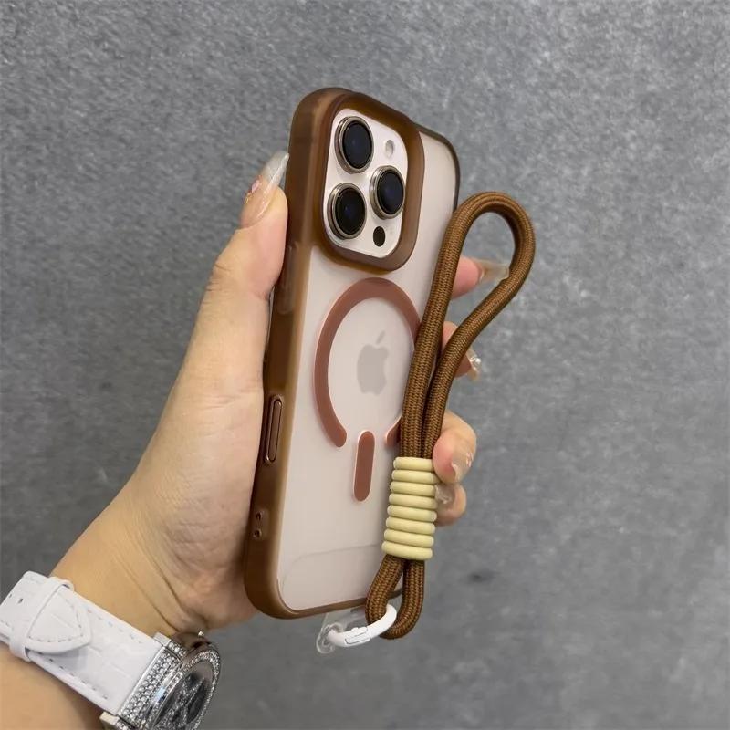 

Роскошный мягкий силиконовый чехол для Magsafe со шнурком для iPhone 16 15 14 Plus 13 12 Pro Max Беспроводная зарядка Магнитная прозрачная крышка For iPhone 12 Pro