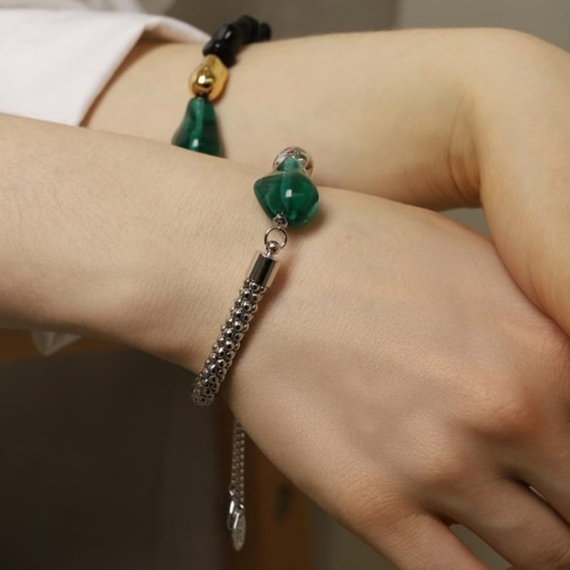 Ozel Natural Stone Obsidian Unbalanced Moving Bracelet PB145B