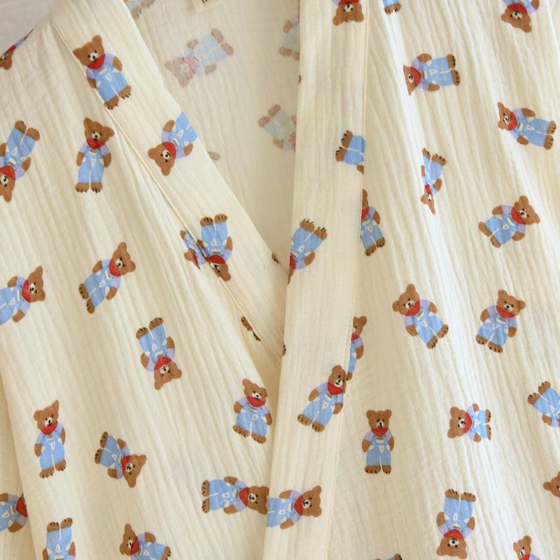 2023 Damen Krepp Double Gauze Kimono Nachthemd - Langärmlig, Locker sitzend Homewear Bademantel