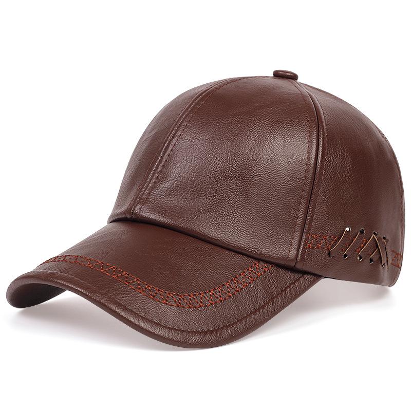 Autumn/Winter Men's Trendy Leather Baseball Cap - European & American Minimalist Outdoor Casual Style