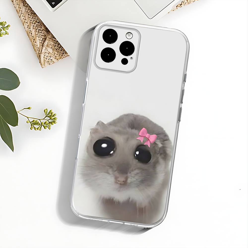 Sad Hamster Meme Phone Case For iPhone 17,16,15,14,13,12,11 Pro,Max,Plus,X,XS,XR,SE4,E Mini Transparent Soft Cover