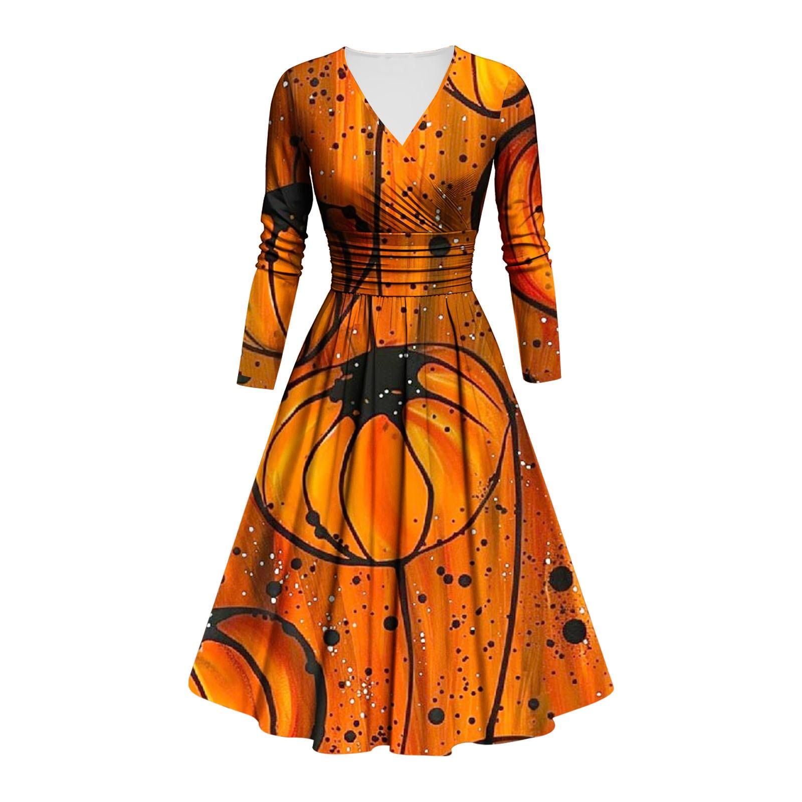 

Женское модное облегающее платье с V-образным вырезом и длинным рукавом с принтом на Хэллоуин XXXXXL шафрановый