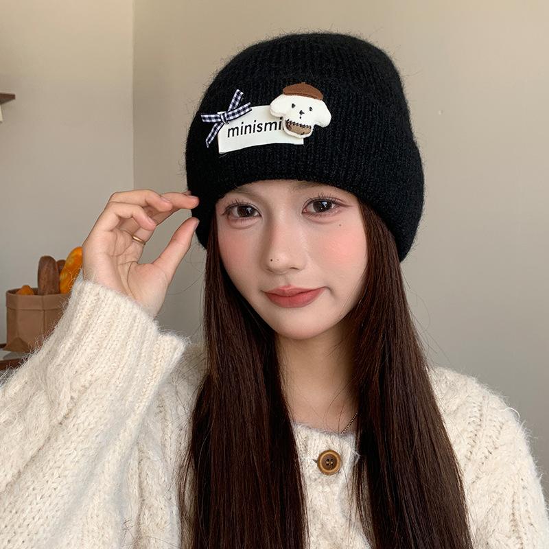 Sweet and cute mini puppy knitted hat women's autumn and winter headwear windproof and warm ear protecting woolen cap