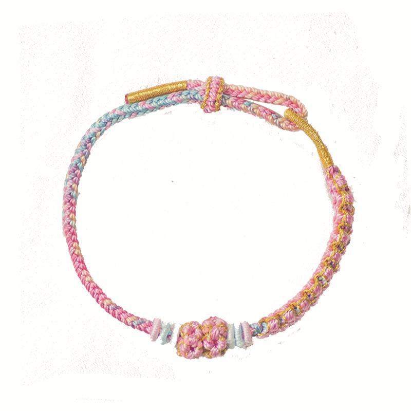 Braccialetto con Corda a Cinque Colori per il Festival delle Barche Drago con Design a Fiore di Pesco e Perline d'Oro della Fortuna - Prodotto Semi-Finito Tessuto a Mano