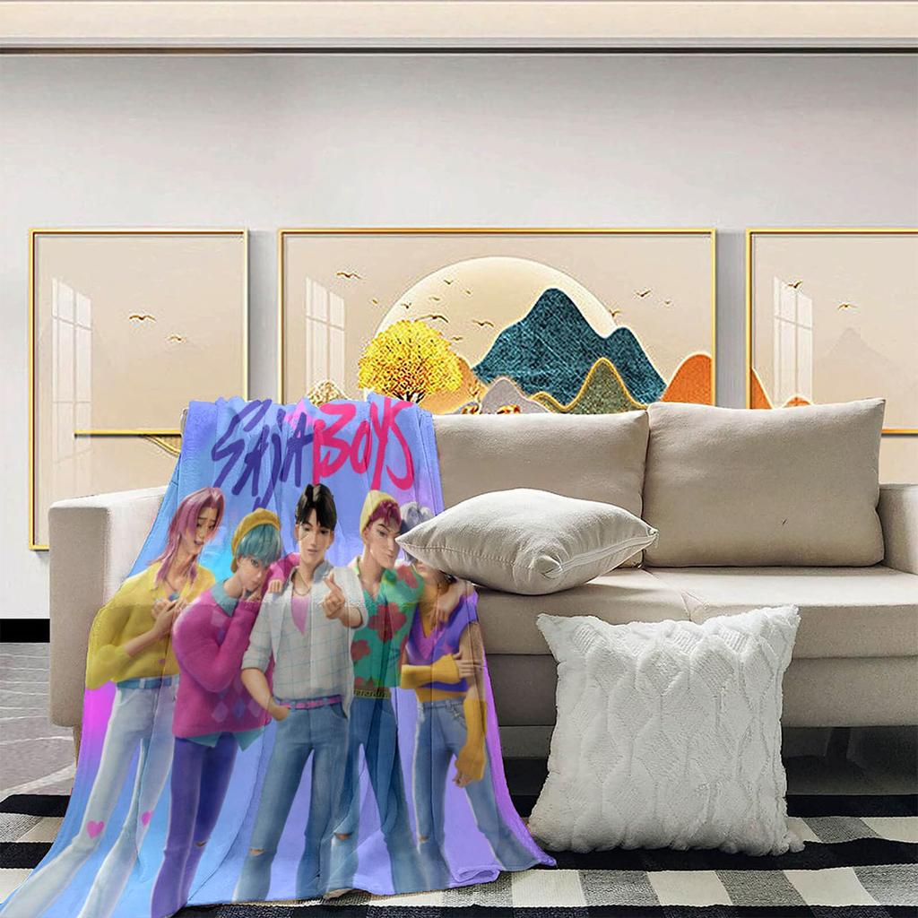 This Cozy Blanket Features A  And  Print Inspired By  Witcher Girls, Showcasing The Characters In Action.