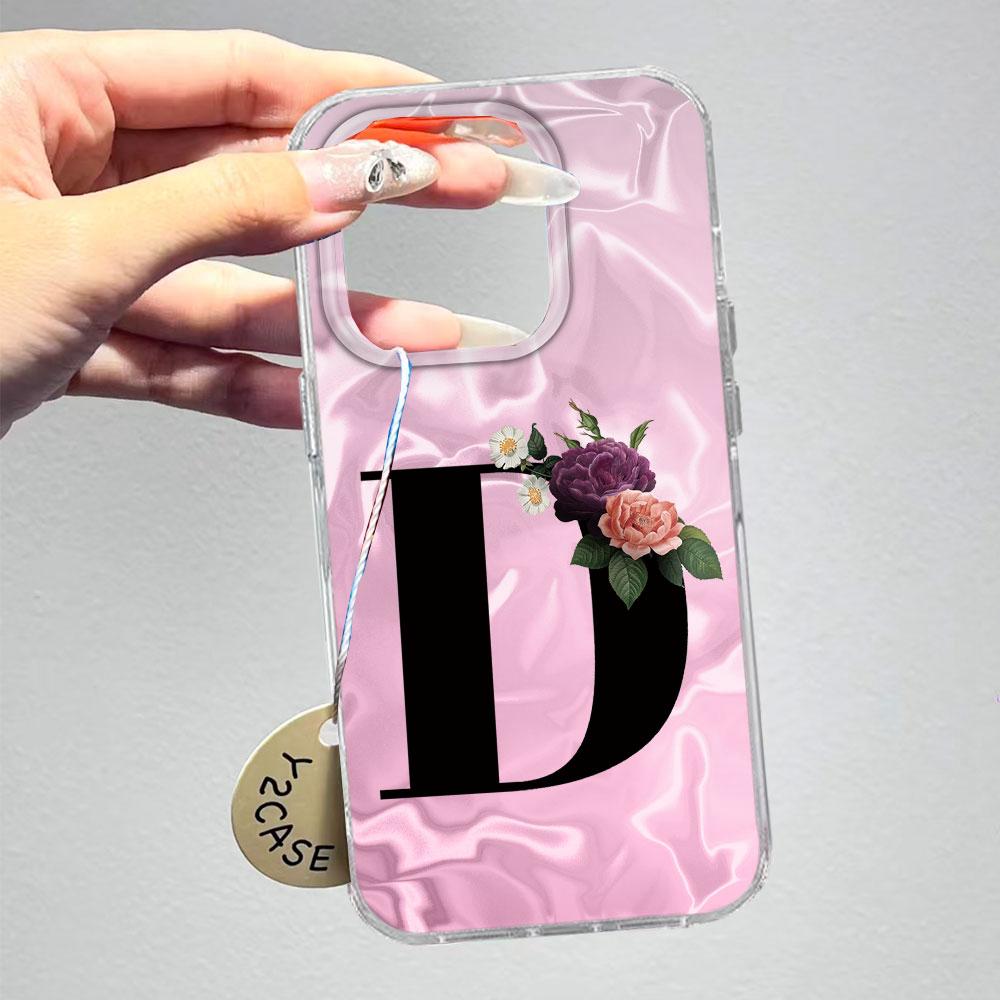 A-Z Black Letter Peony Flower Shockproof Phone Case For Samsung Galaxy A07 A17 A06 A16 A26 A36 A56 A12 A22 Shell Couple Cover