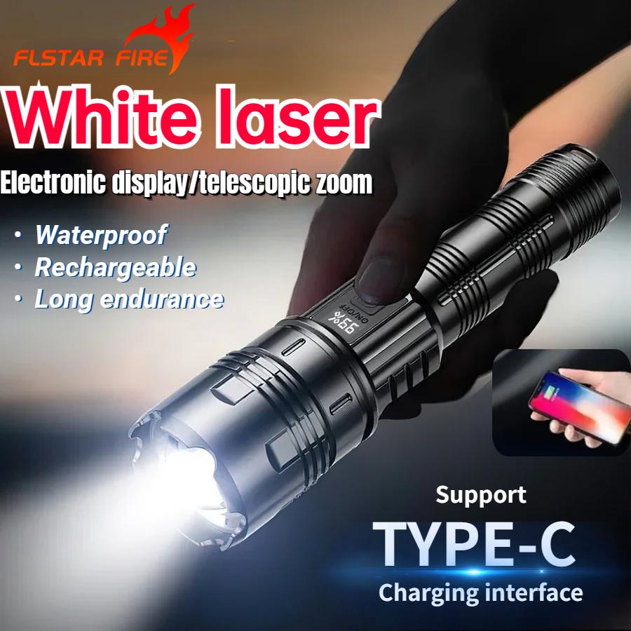 60W High-power LED Flashlight with Built-in Battery, High-power Fire Light, Camping and Fishing Long-distance Flashlight