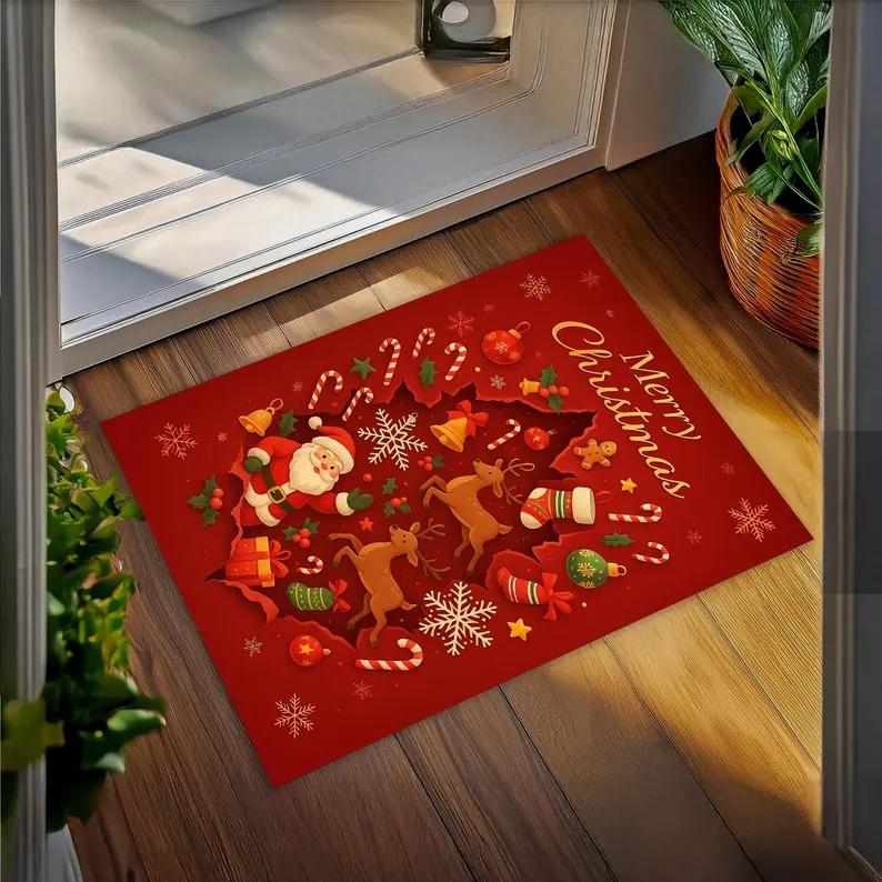 Spring Sunflower Dwarf Pattern Door Mat Christmas Entrance Door Mat Bathroom Kitchen Non Slip Mat Suitable for Home Decoration