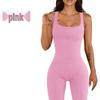 Seamless Ribbed Yoga Bodysuit with Removable Pads and Tight Shorts