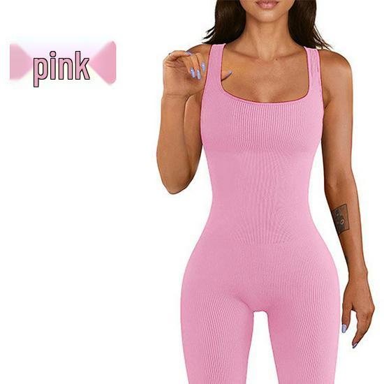 Seamless Ribbed Yoga Bodysuit with Removable Pads and Tight Shorts