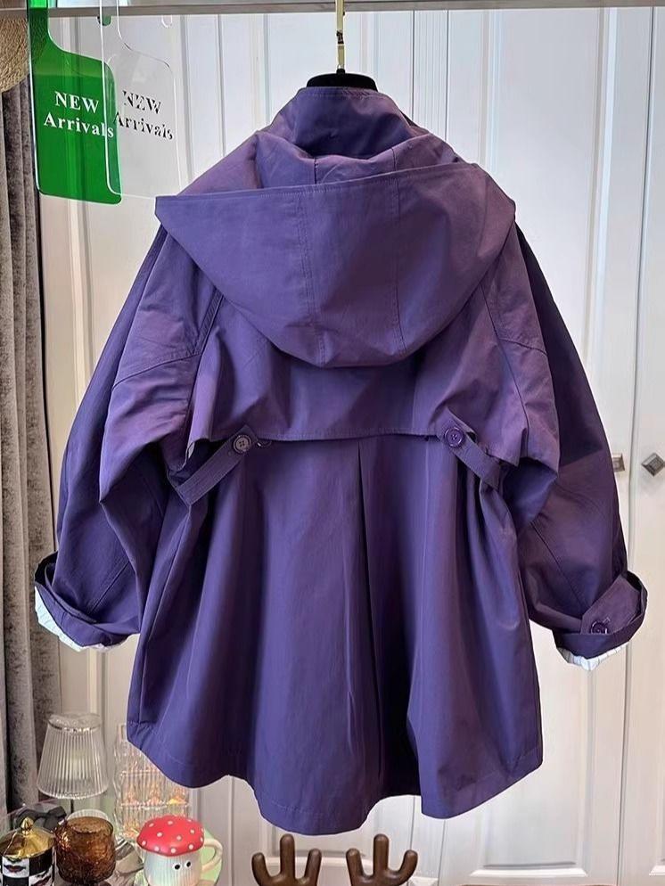 Dámská bunda s dlouhým rukávem nadměrné velikosti Jarní Podzimní Ležérní Volná Větrovka se zipem a kapucí Nadměrný kabát