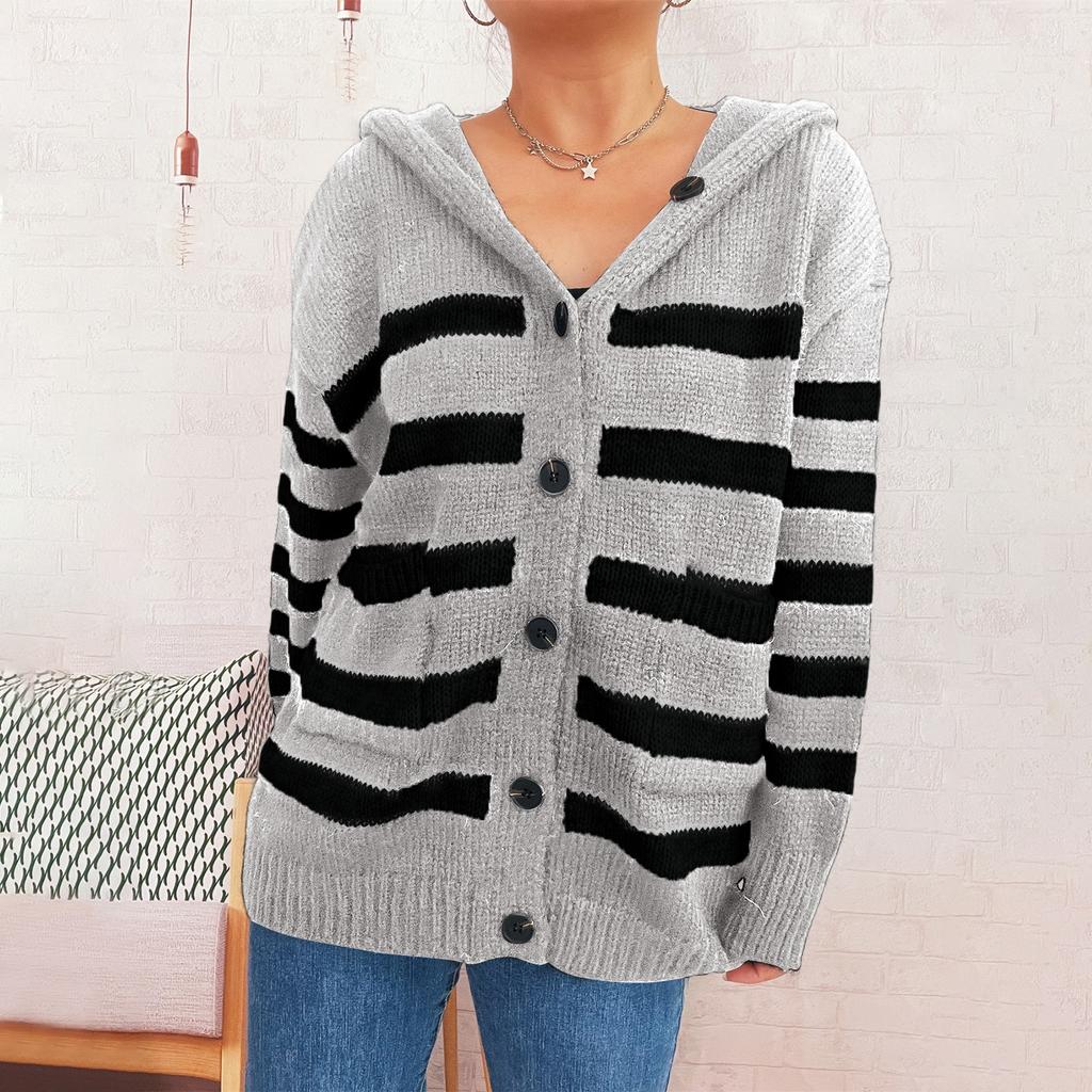 Women's Fashionable Casual Loose Fitting Plus Large Cap Knitted Sweater Single Breasted Long Sleeved Knitted Cardigan Sweater Jacket