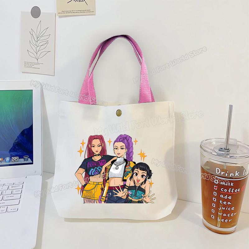 Perfect KPop Demon Hunters Women Canvas Handbag Rumi Mira Zoey Girl Tote Bags Portable Female Phone Pouch Cute Cartoon Shopping Bag
