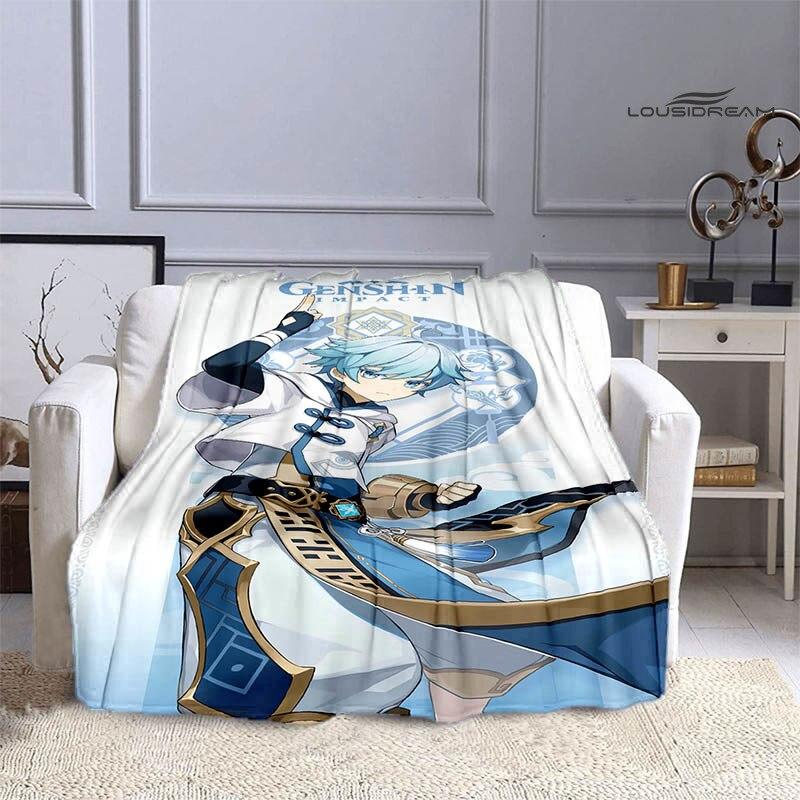 Deka Genshin s kresleným potiskem flanelová měkká a pohodlná deka rozkládací pohovka, kterou musíte mít jako dárek k narozeninám