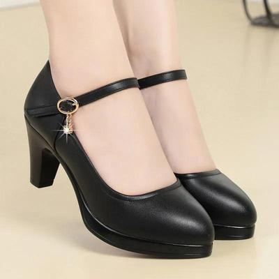 Comfortable High-heeled Shoes, Model Walking, Dancing, Leather Shoes, Single Buckle with Waterproof Platform, Women's Shoes