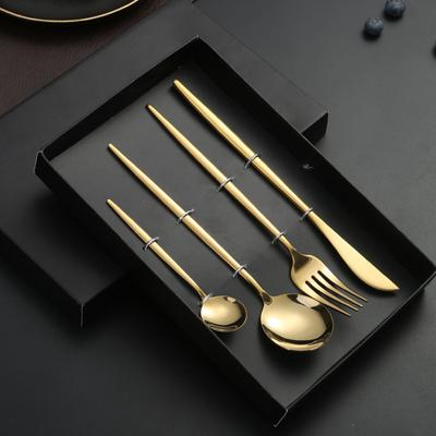 4-piece Set Gold Dinnerware Tableware Set Mirror Stainless Steel Cutlery Kitchen Knife Fork Spoon Restaurant Wedding FlatwareSet