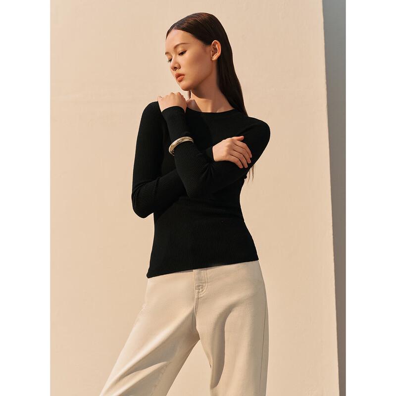 Peacebird Women's Seamless Knit Round Neck Base Layer Top
