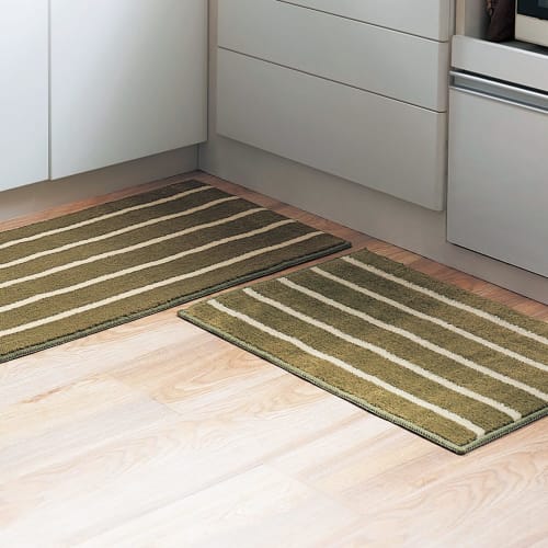 Belle Maison Kitchen Mat, Border, Washable, Olive, Approx. 45 X 150