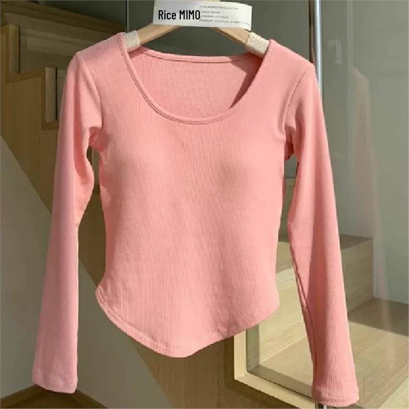 

Pure & Elegant Ribbed Cotton Padded Slimming Top - Women s Warm Autumn/Winter 2024 Base Layer L