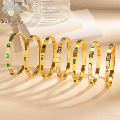 Smaragd Quadratischer Diamant Titanstahl Stern Armreif - Luxuriöses Europäisches/Amerikanisches Armband für Damen