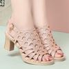 Soft Leather Hollow High Heel Comfortable Roman Sandals Summer Breathable Fashionable Versatile Fish Mouth Women Elegant Sandals