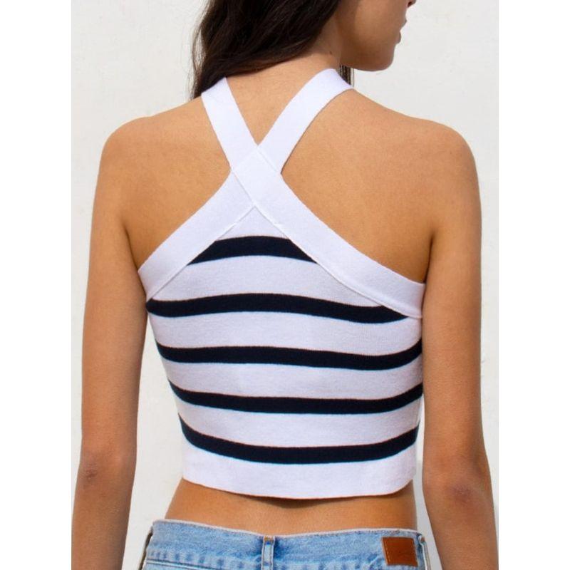 Striped Cross Hanging Neck Sexy Base Stripes Cross-Halterneck Sexy Base