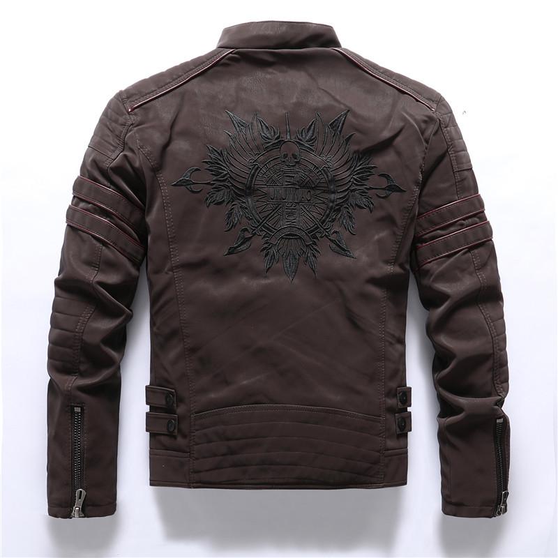 Men's PU Leather Aviator Motorcycle Jacket with Multi-Embroidery - Trendy Youth Fashion