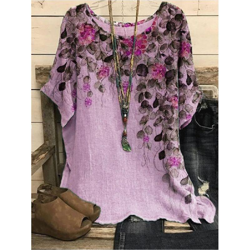Printed round Neck Neck Casual Loose Top Print round Neck Top Women