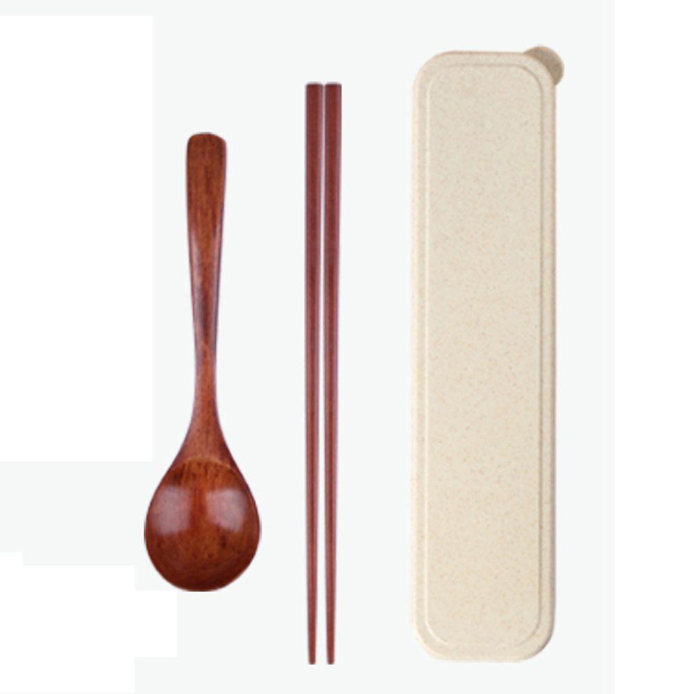 Convenient Travel Reusable Wooden Portable With Box Spoon Dinnerware Cutlery Set Chopsticks