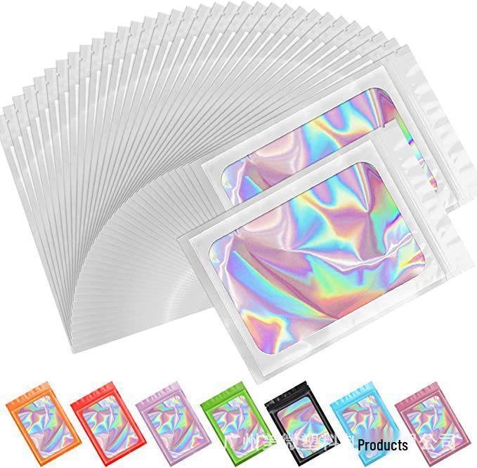 100-Pack Black Anti-Odor Polyester Holographic Self-Sealing Bags with Window for Jewelry